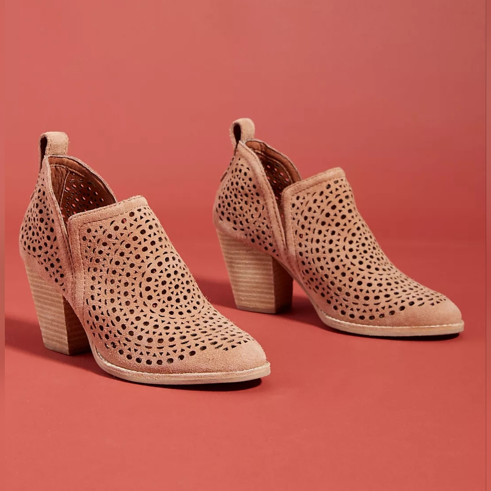 JEFFREY CAMPBELL Rosalee Leather Cutout Ankle Booties in Taupe Suede Size 7.5